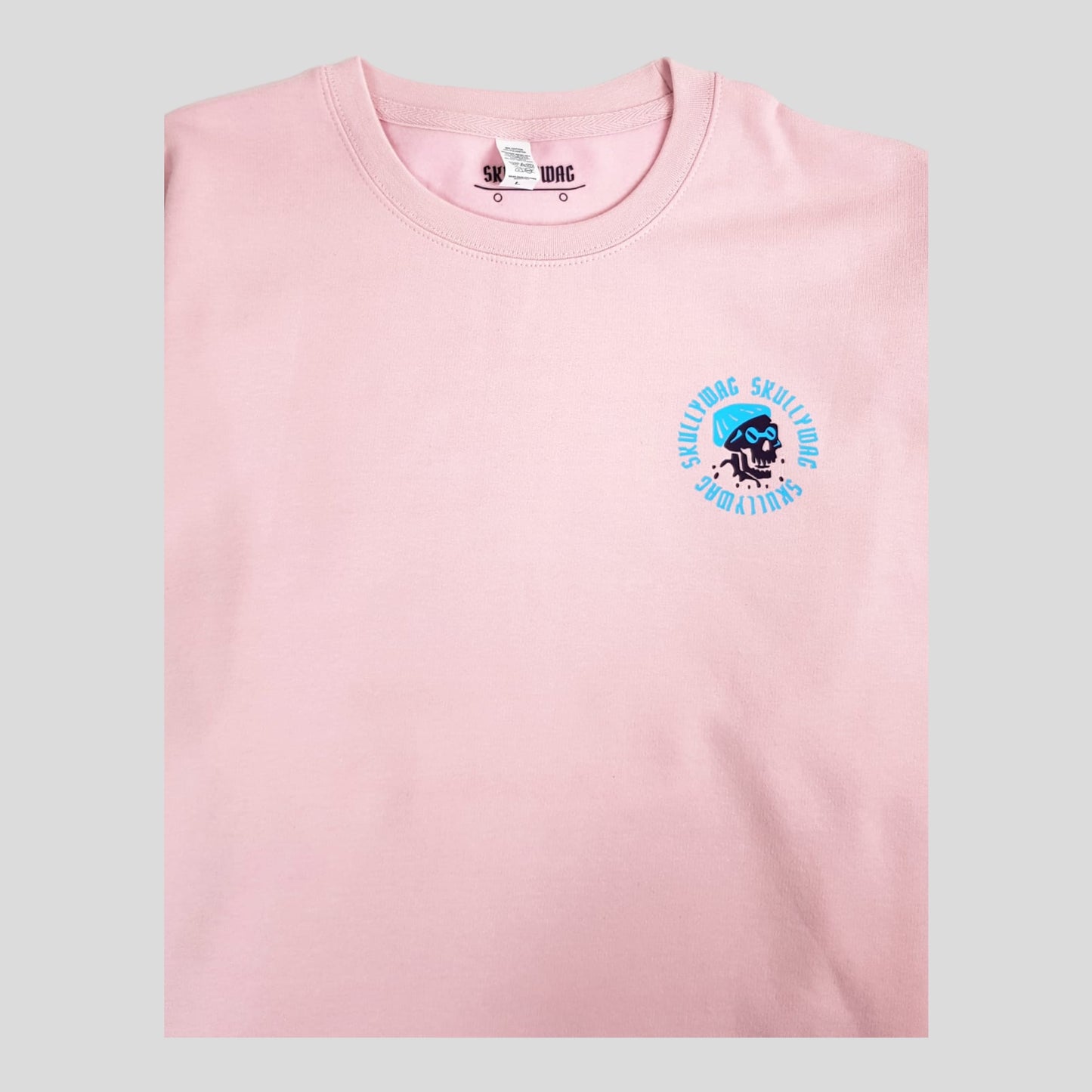 Bubblegum pink/ aubergine/blue logos