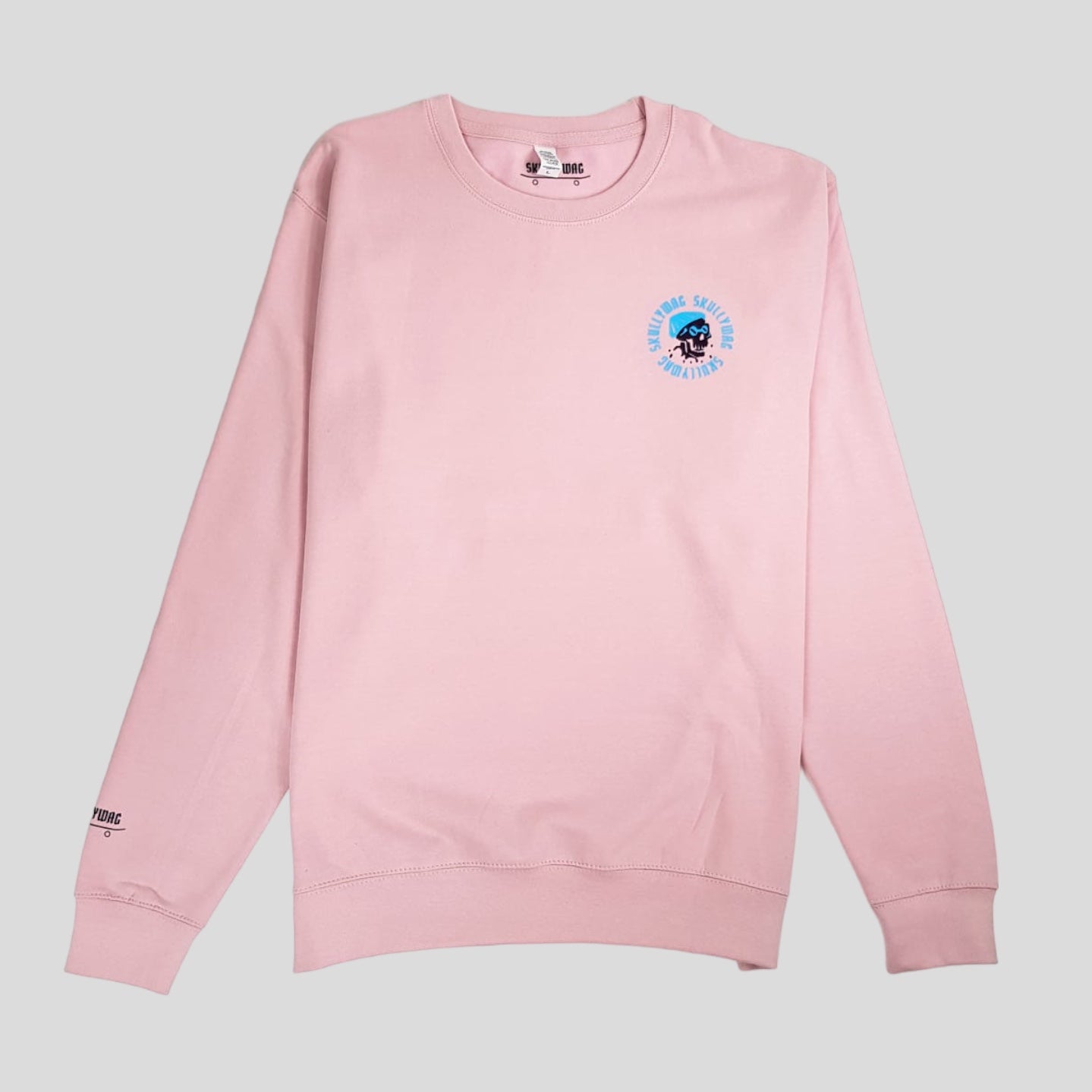 Bubblegum pink/ aubergine/blue logos