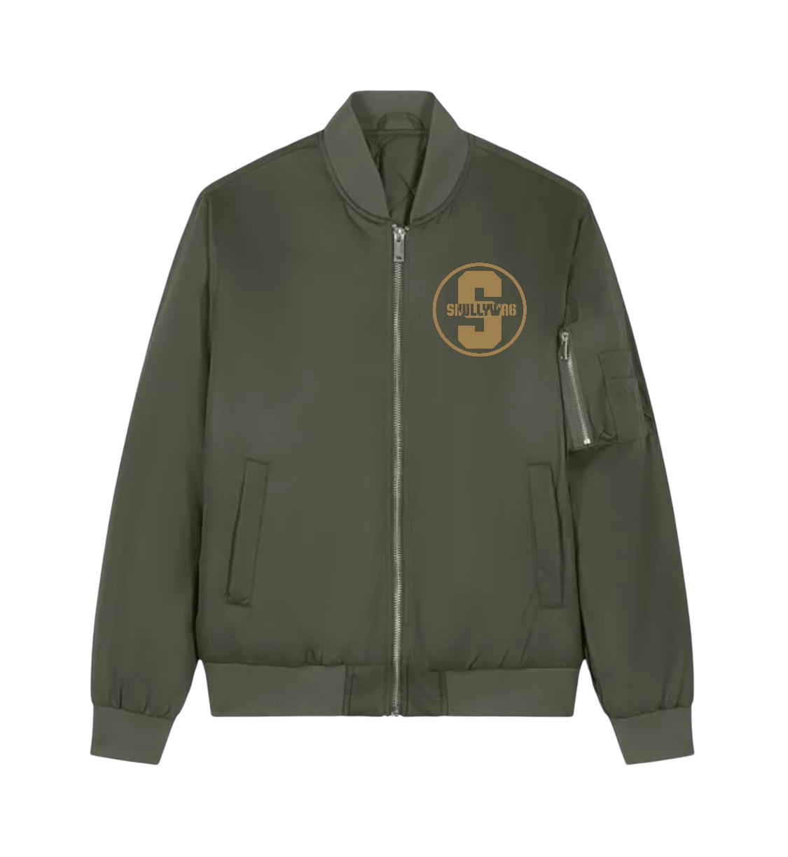 Khaki bomber jacket/ gold raised brick vinyl logo