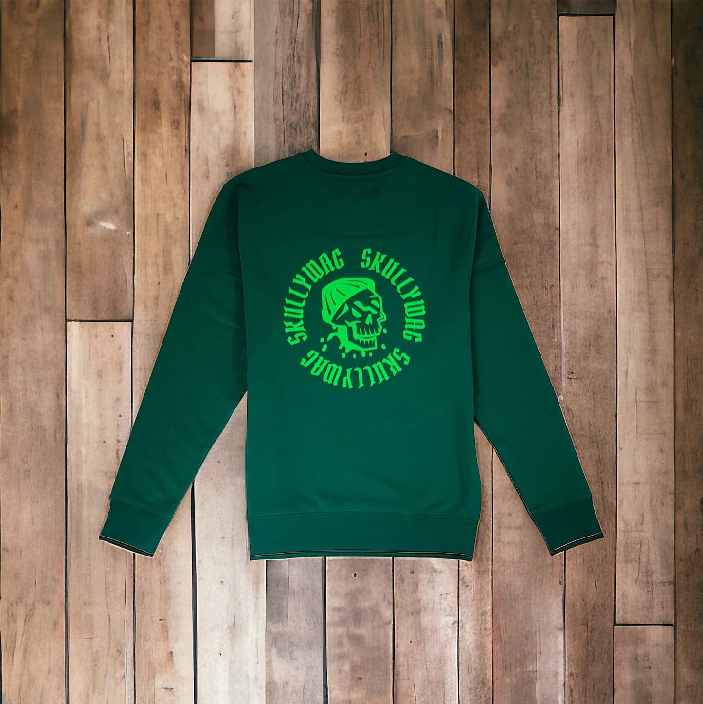 Emerald green sweater/ neon green logo