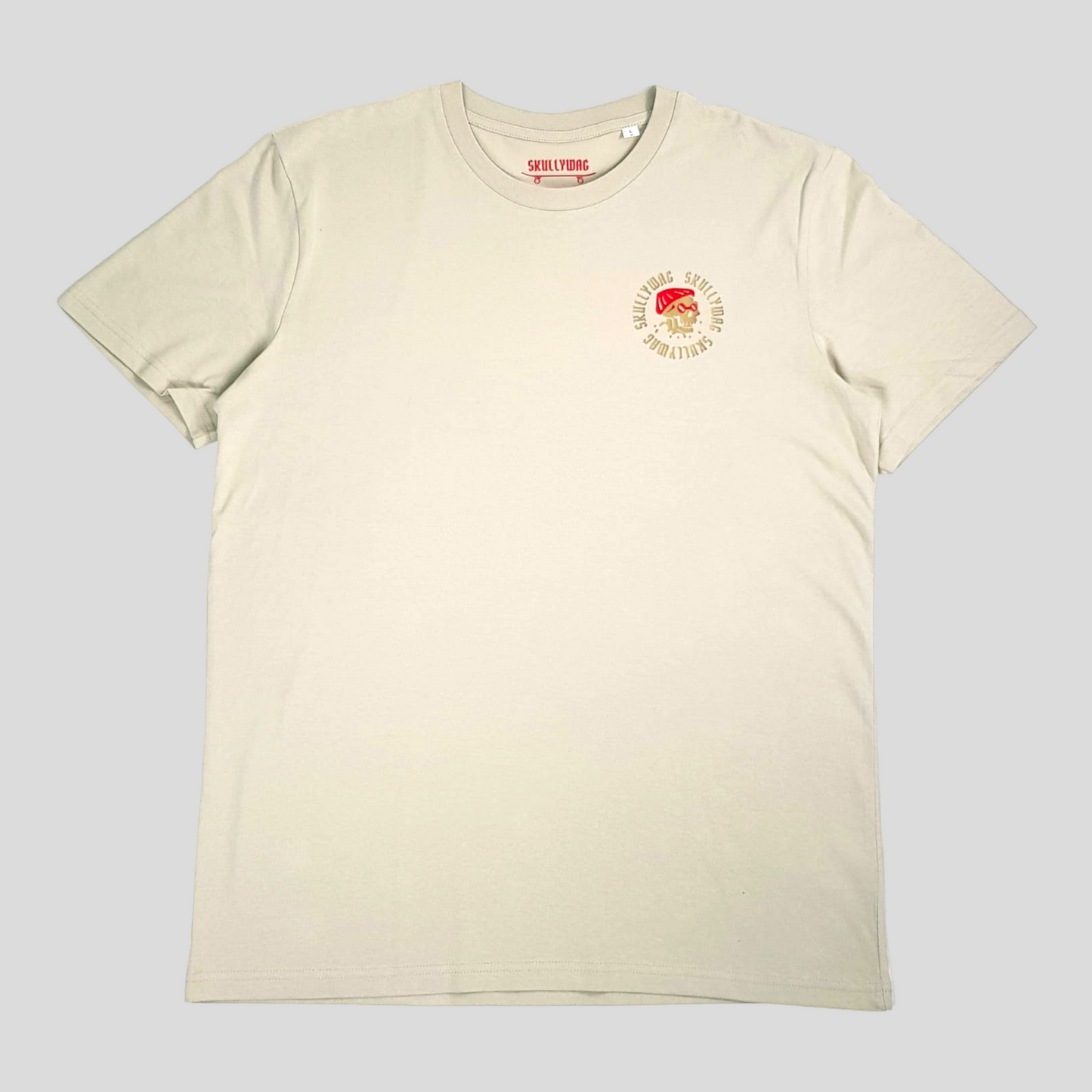 Desert sand/ red and gold logo