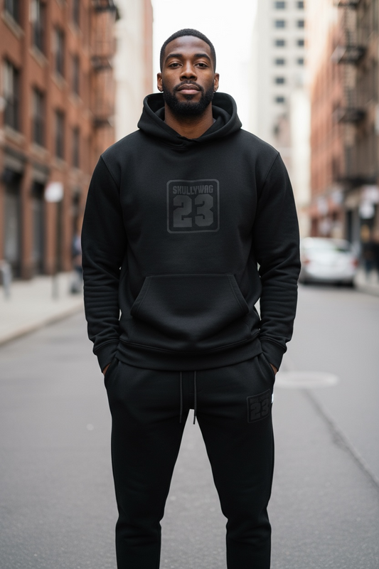 Black tracksuit/ hoodie black raised brick vinyl logo