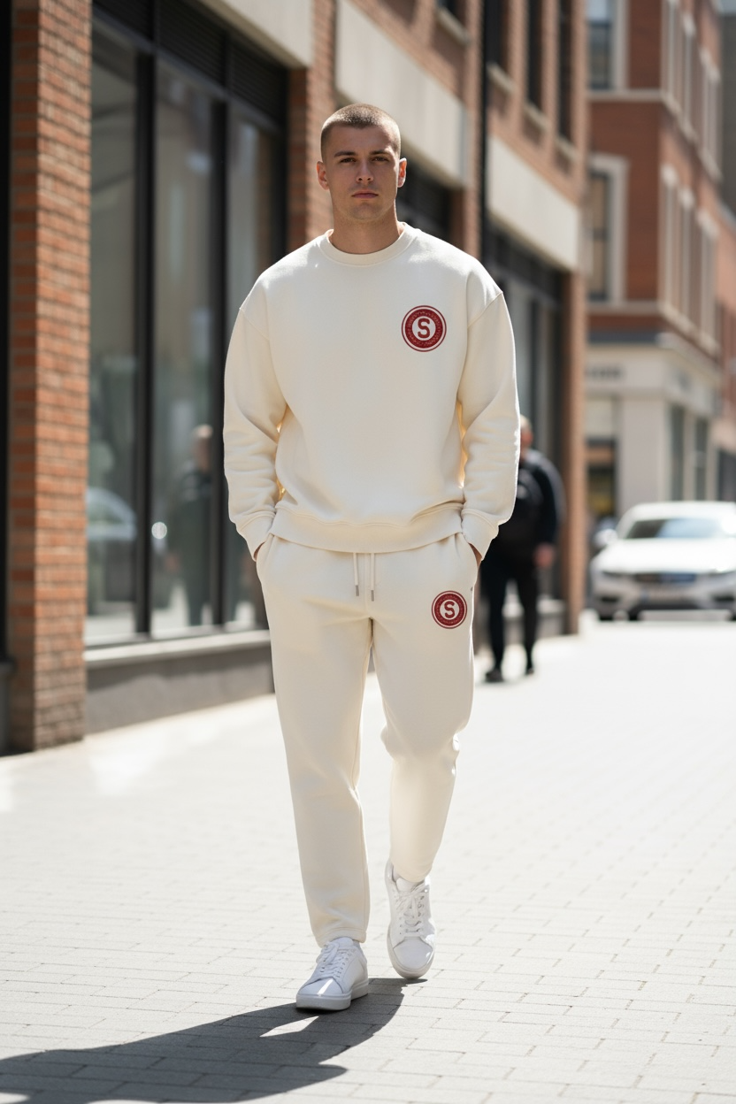 Natural raw tracksuit/ raised brick vinyl logo