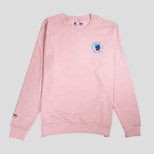 Bubblegum pink/ aubergine/blue logos