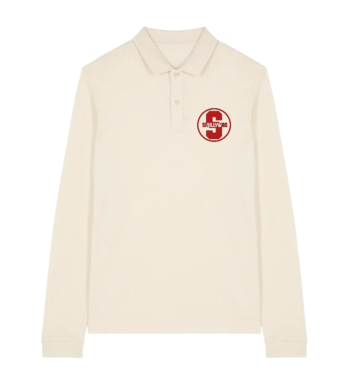 Natural raw long sleeve polo shirt/red logo