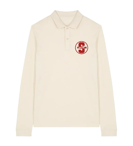 Natural raw long sleeve polo shirt/red logo
