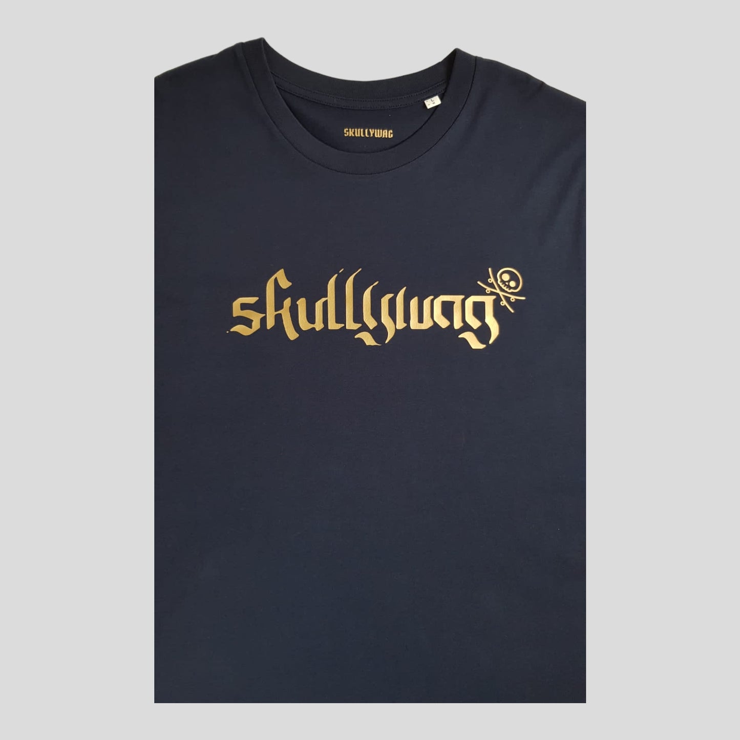 Navy/gold text logo