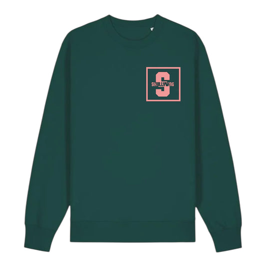 Glassed green sweater/pink felt vinyl logo