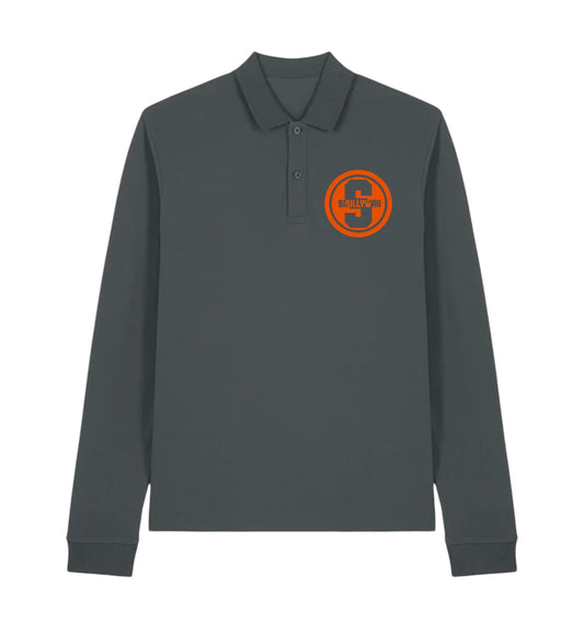 Anthracite long sleeve polo shirt/orange logo