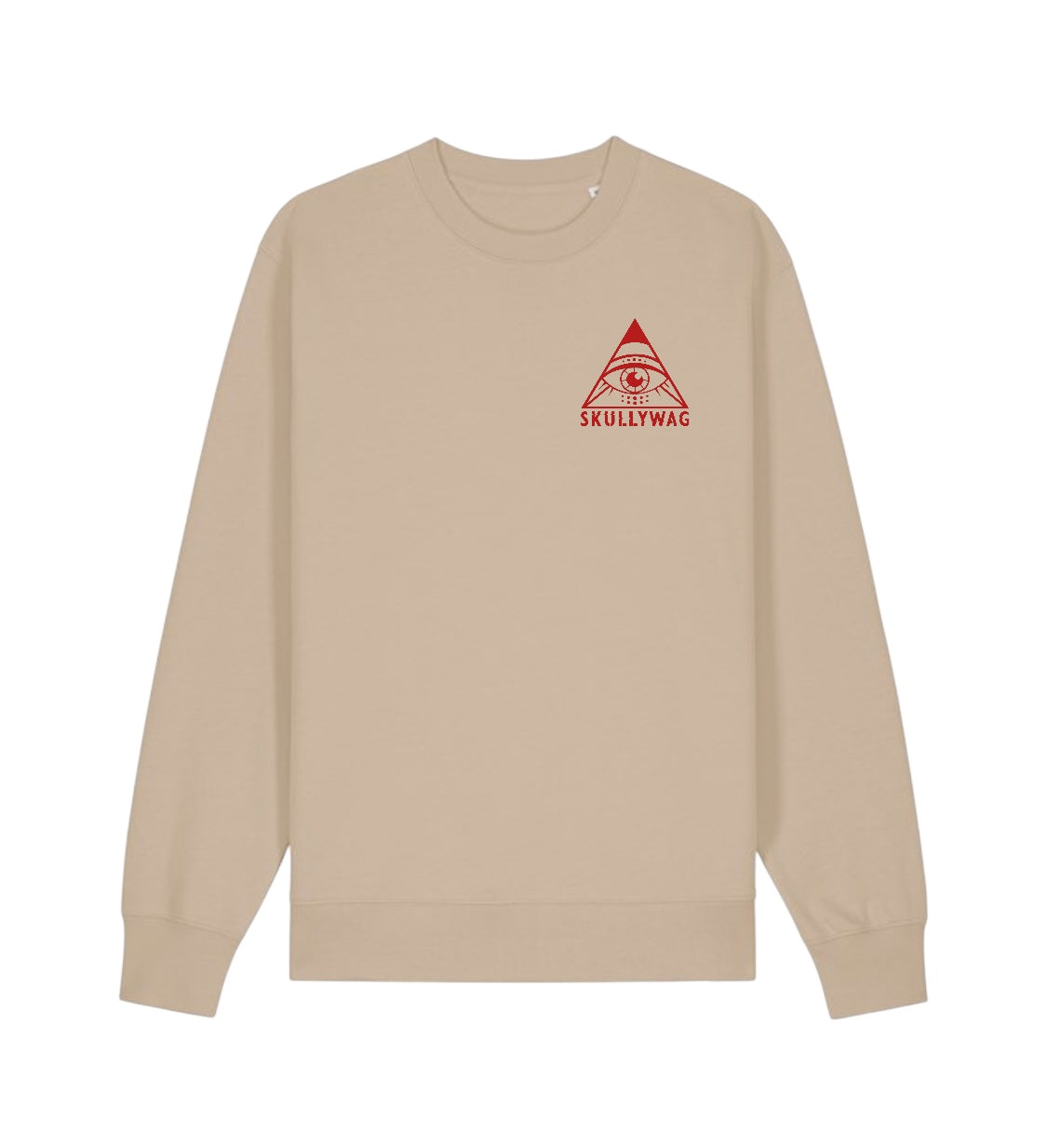 Beige sweater/ red raised brick vinyl logo
