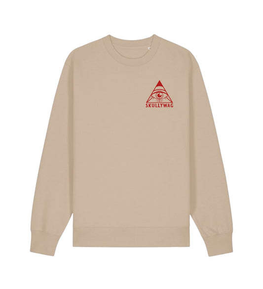 Beige sweater/ red raised brick vinyl logo