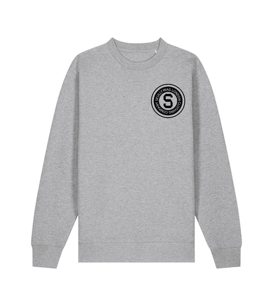 Heather grey sweater and track bottom/ black raised brick vinyl logo