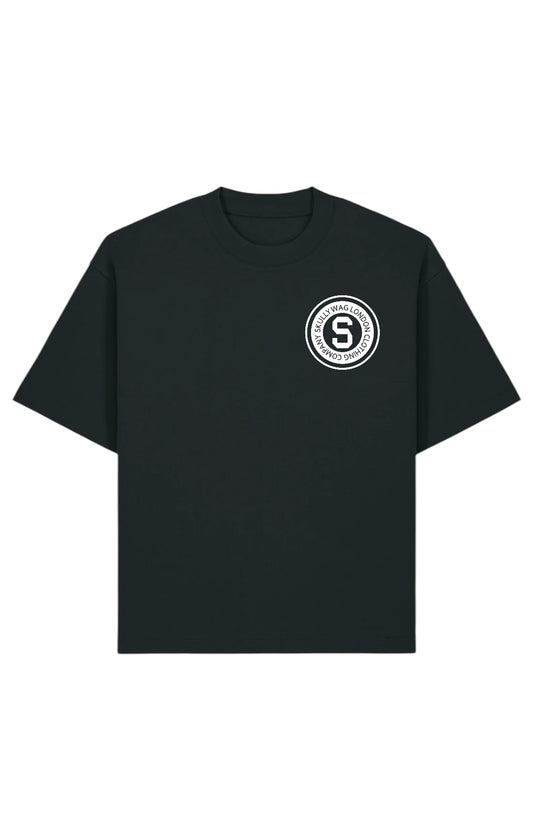 Black tee shirt/ white raised brick vinyl logo