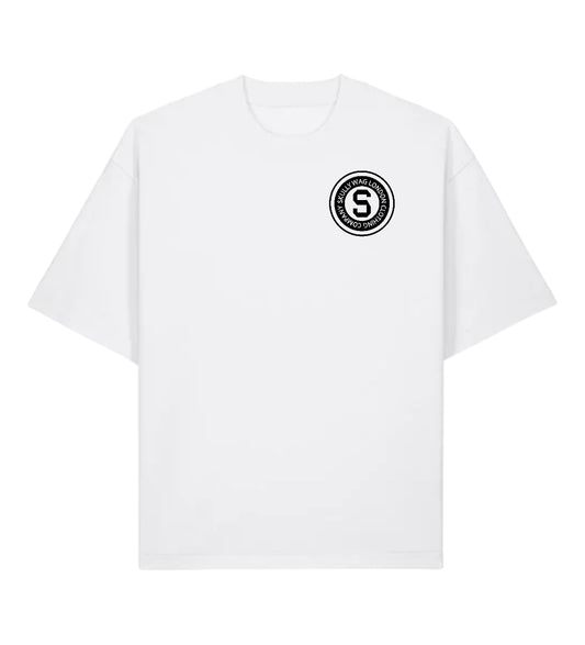 White tee shirt/black raised brick vinyl logo