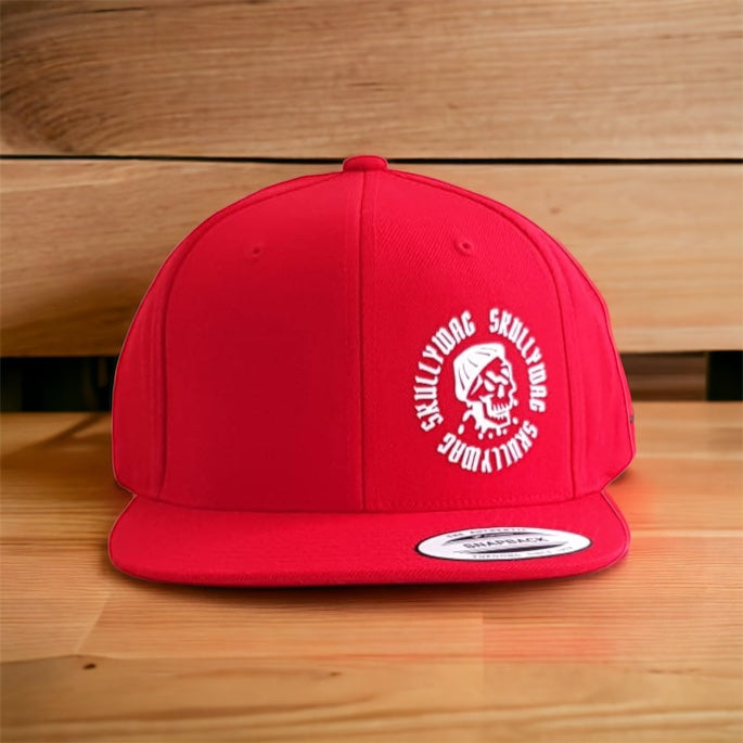 Red cap white textured raised logo