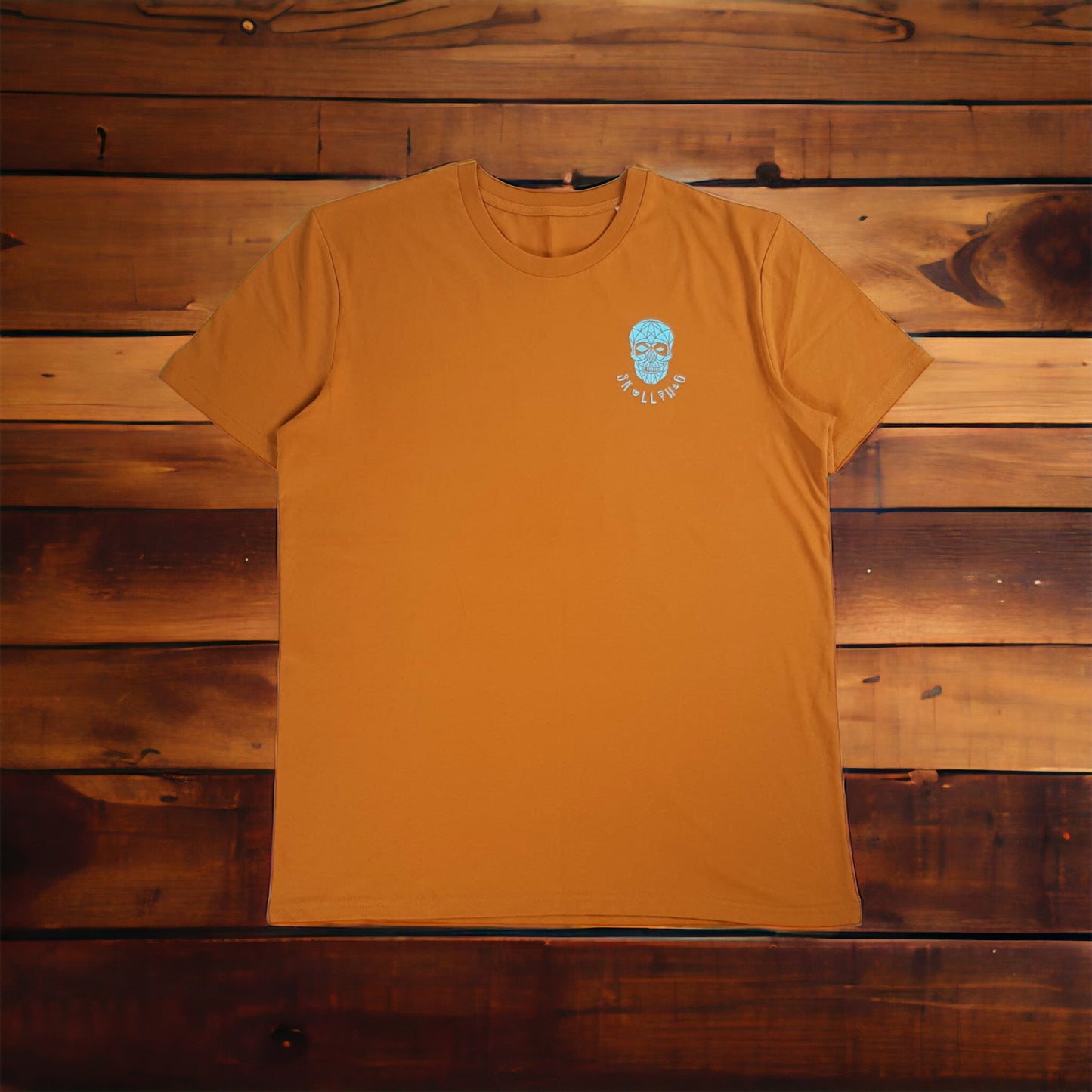 Rust/ aqua skull logo front and back