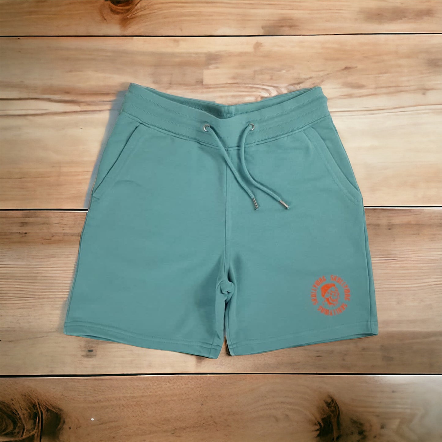 Teal embroidered shorts