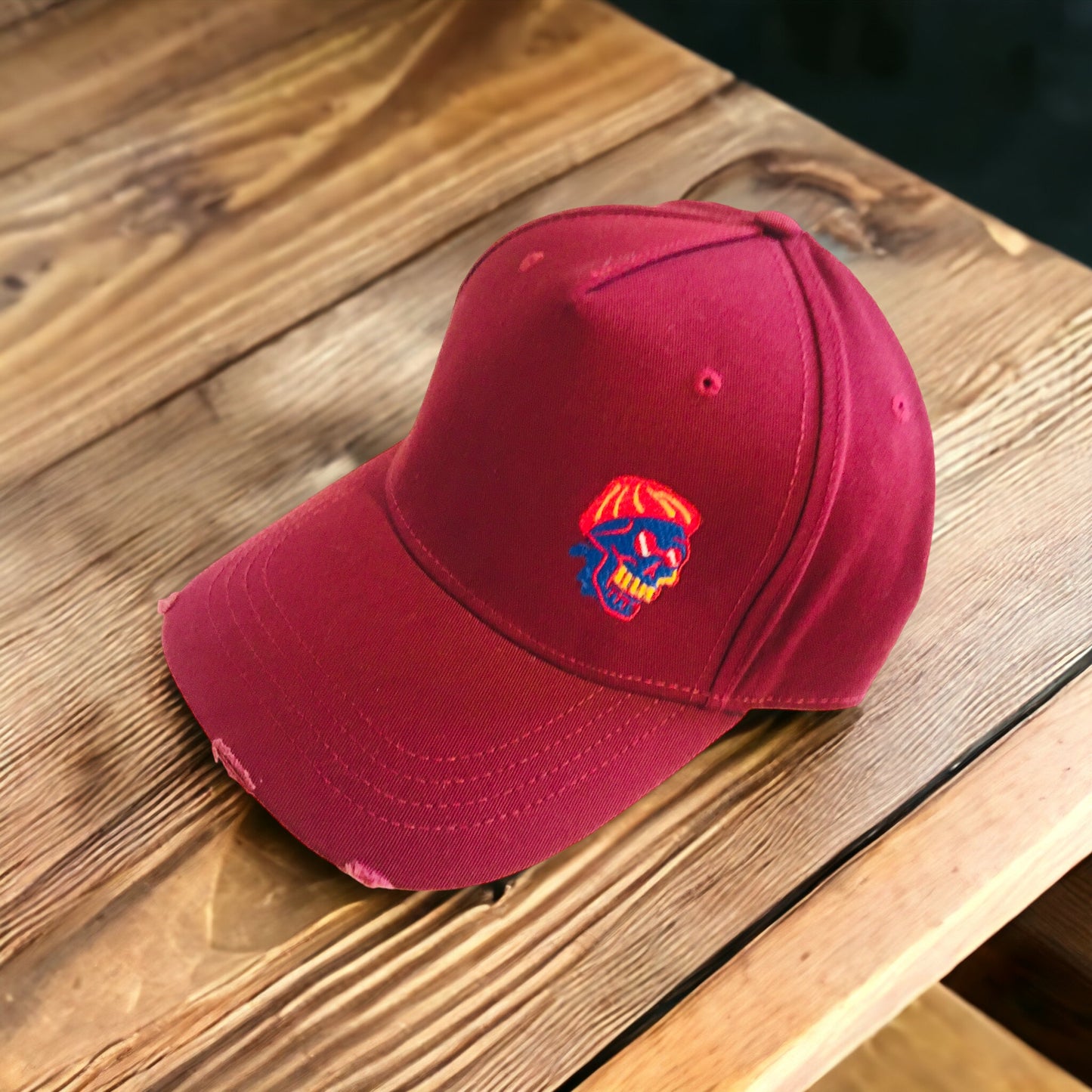 Sku distressed cargo cap burgundy