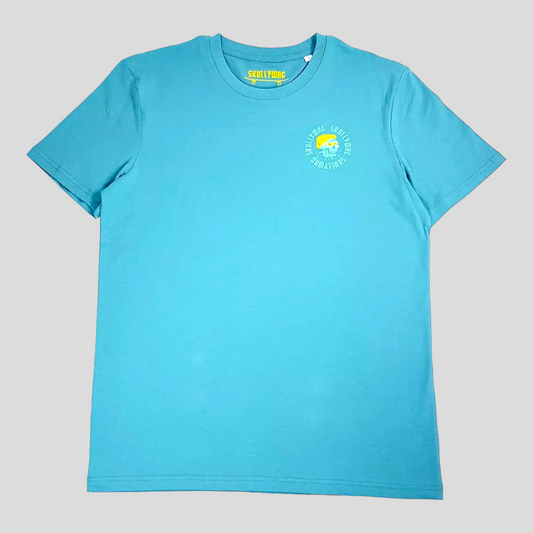 Atlantic blue/yellow-and mint logo