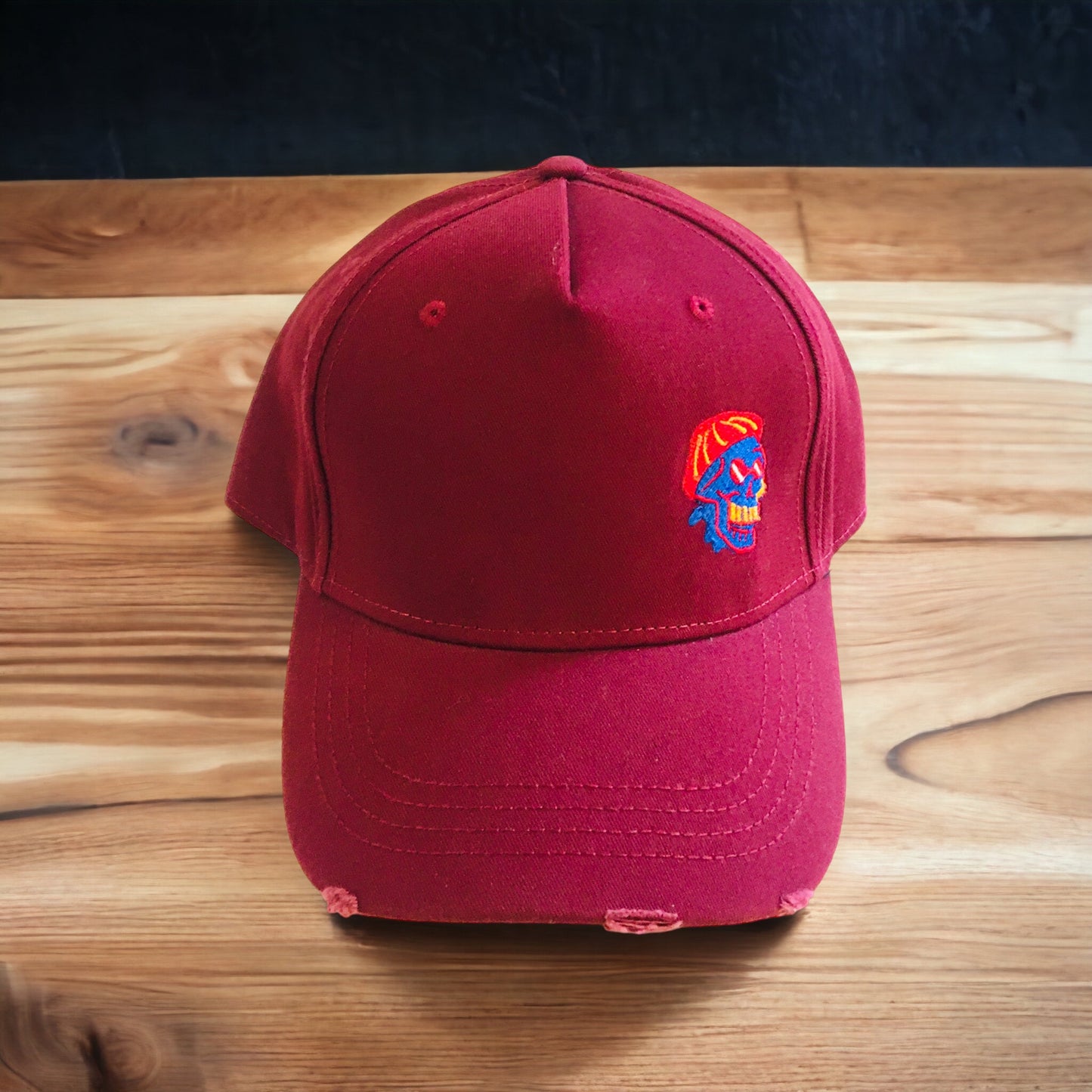 Sku distressed cargo cap burgundy